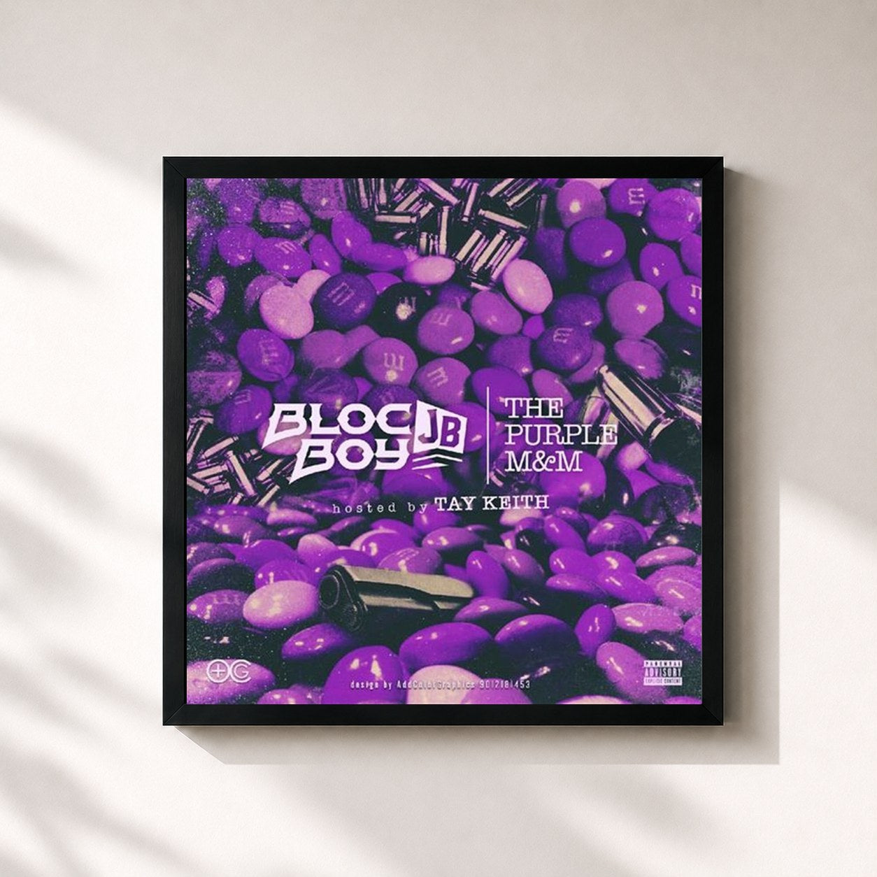 #noir Tableau carré de l'album The Purple M&M de BlocBoy JB, cadre noir 32x32 cm