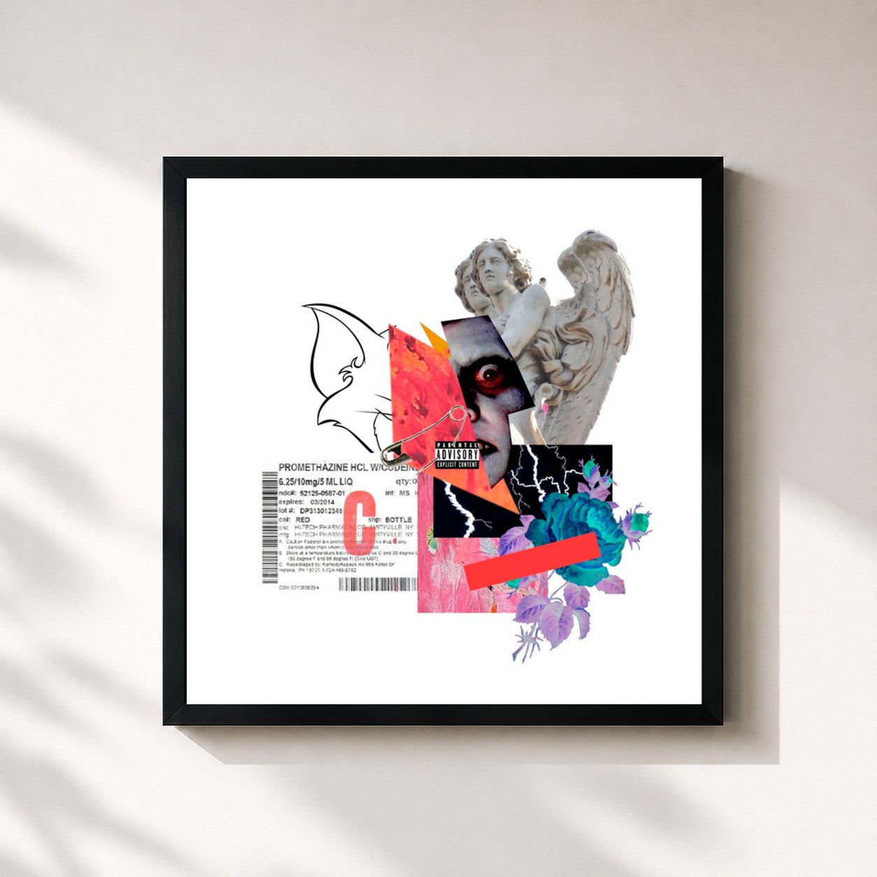 #noir Tableau carré de l'album Calzone Tapes, Vol. 2 de Recayd Mob, cadre noir 32x32 cm
