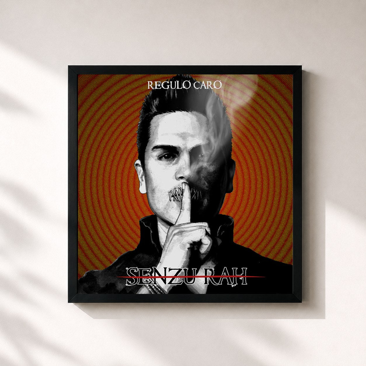 #noir Tableau carré de l'album Senzu-Rah de Regulo Caro, cadre noir 32x32 cm