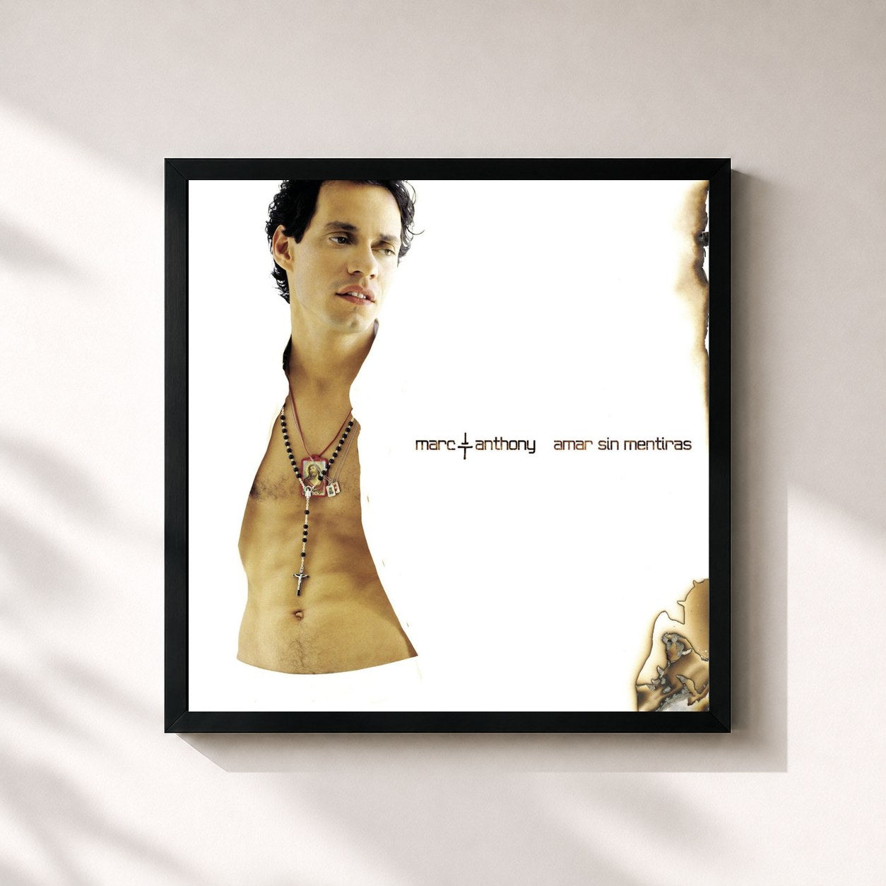 #noir Tableau carré de l'album Amar Sin Mentiras de Marc Anthony, cadre noir 32x32 cm