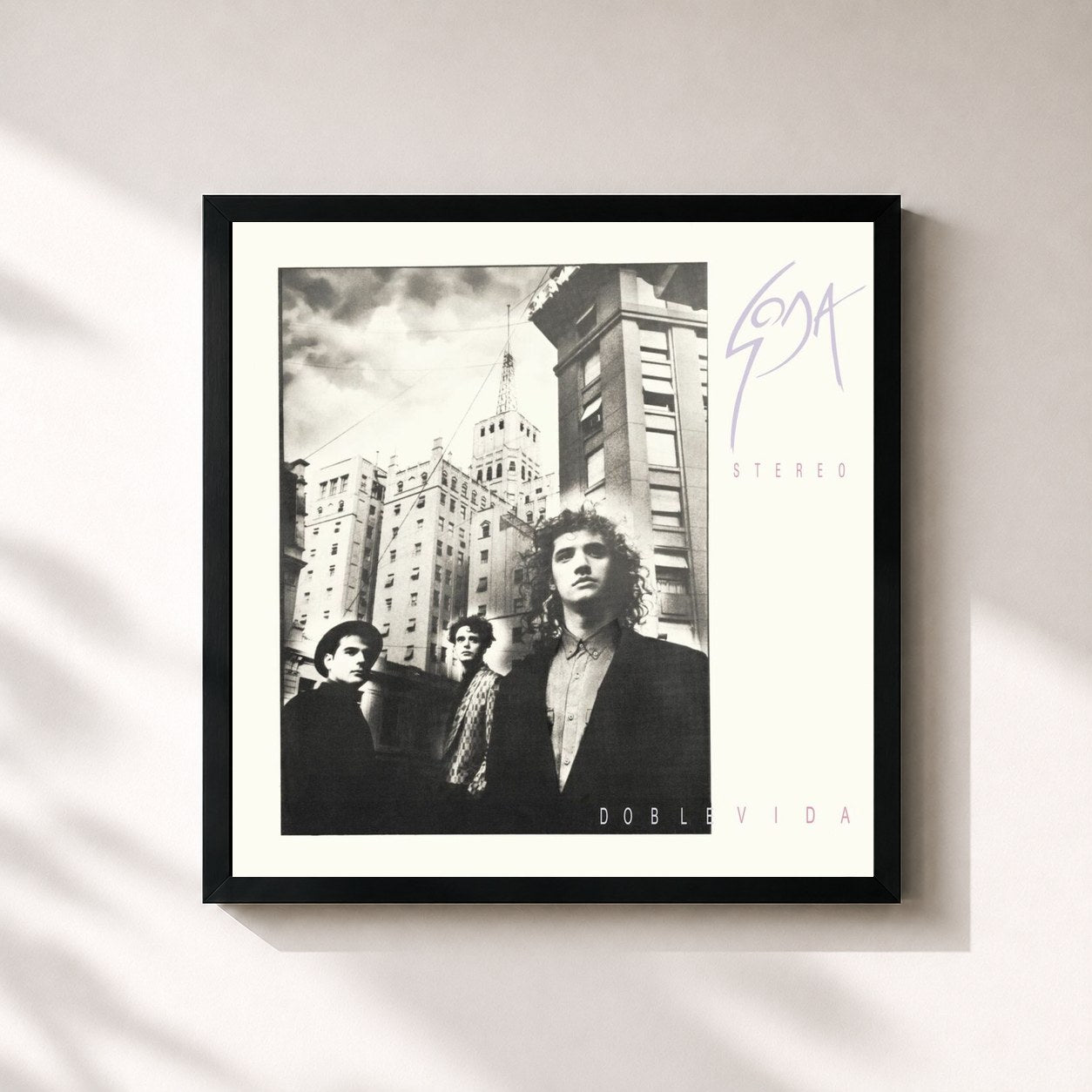 #noir Tableau carré de l'album Doble Vida de Soda Stereo, cadre noir 32x32 cm