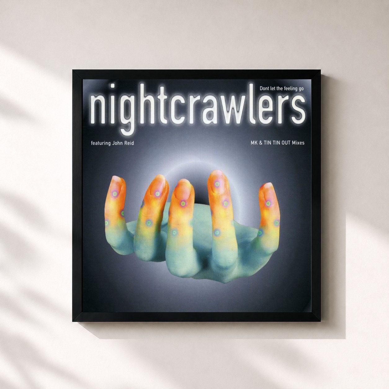 #noir Tableau carré de l'album Don't Let the Feeling Go (feat. John Reid) de Nightcrawlers, cadre noir 32x32 cm