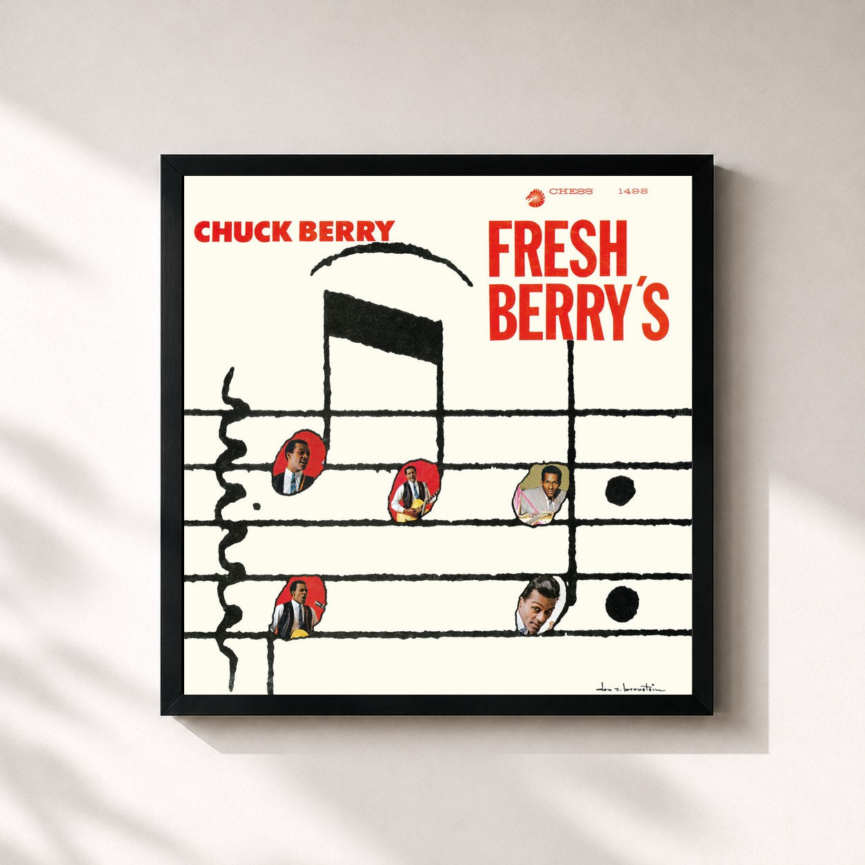 #noir Tableau carré de l'album Fresh Berry's de Chuck Berry, cadre noir 32x32 cm