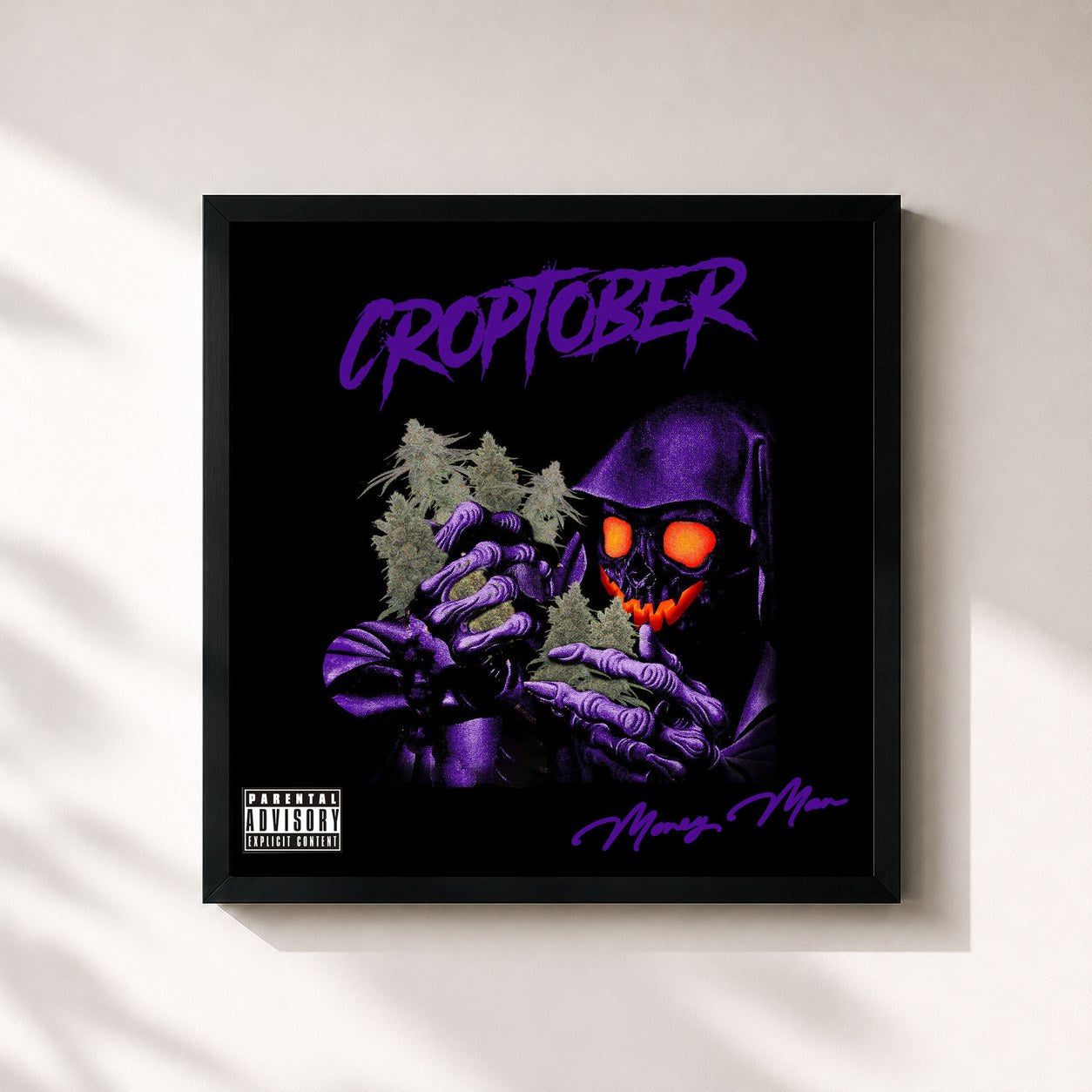 #noir Tableau carré de l'album CROPTOBER de Money Man, cadre noir 32x32 cm