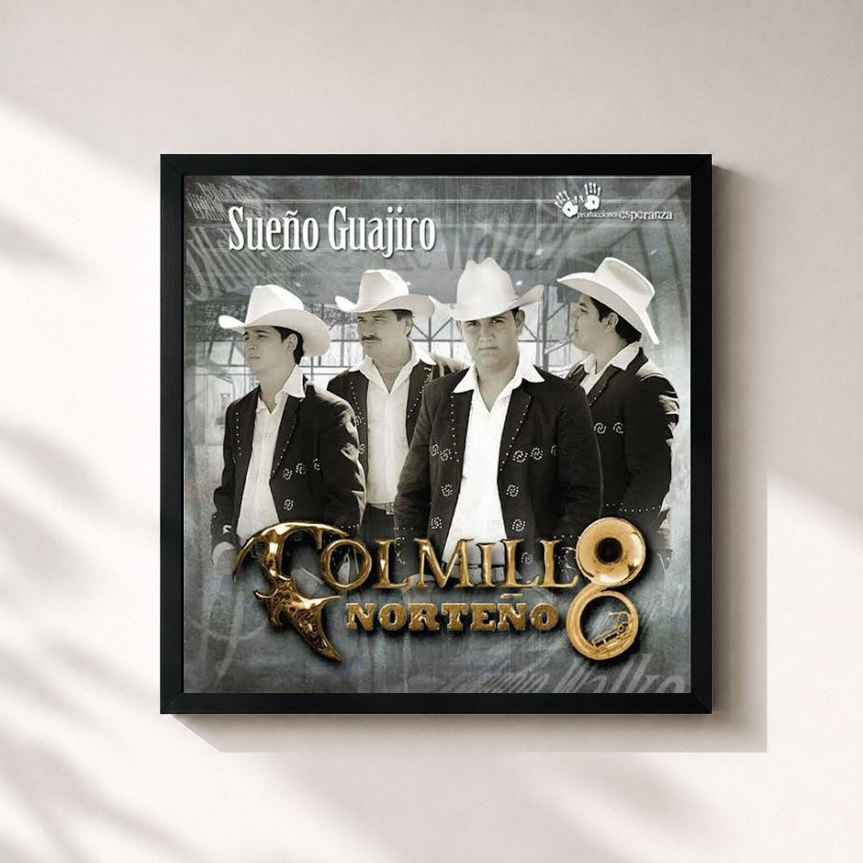 #noir Tableau carré de l'album Sueño Guajiro de Colmillo Norteño, cadre noir 32x32 cm