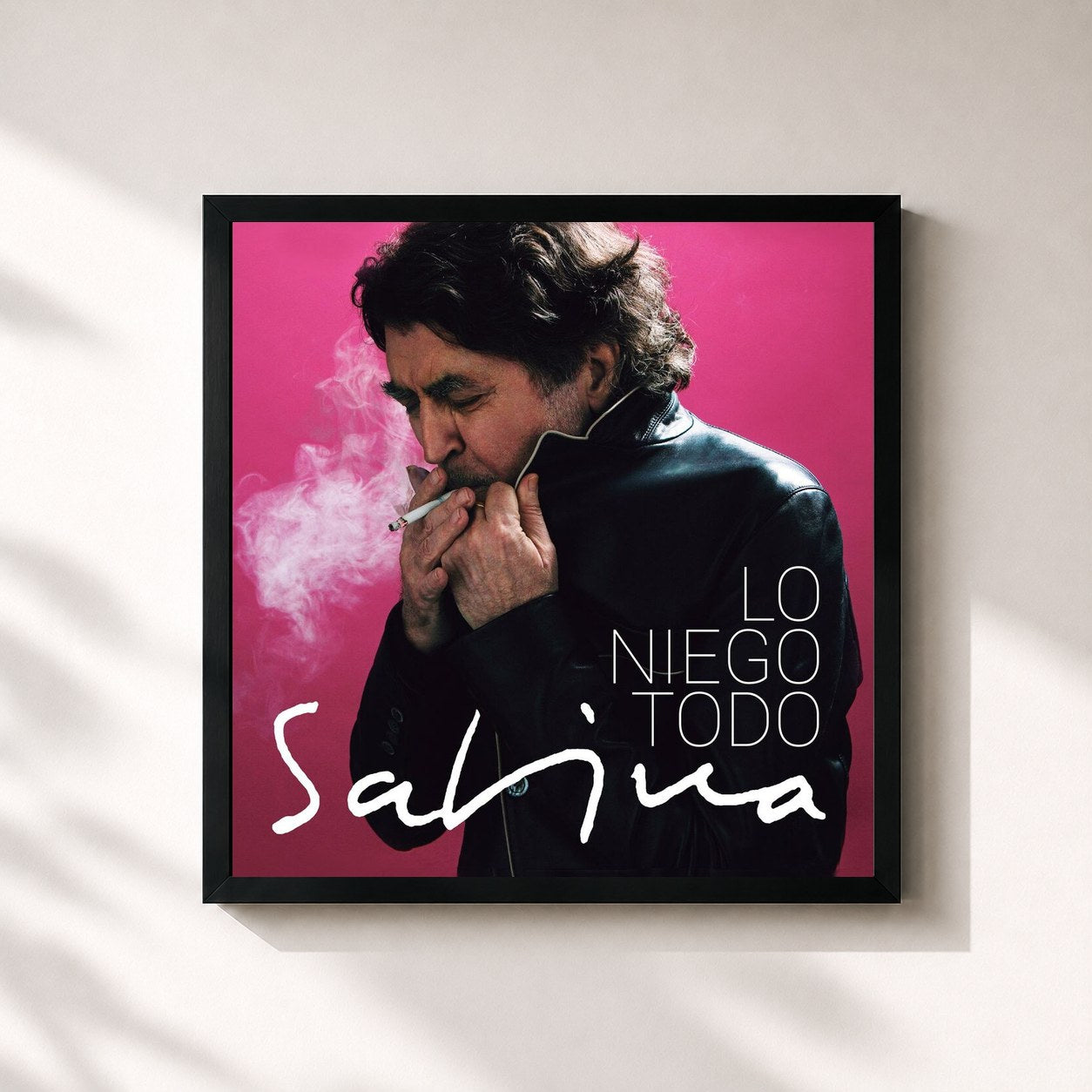 #noir Tableau carré de l'album Lo Niego Todo de Joaquín Sabina, cadre noir 32x32 cm