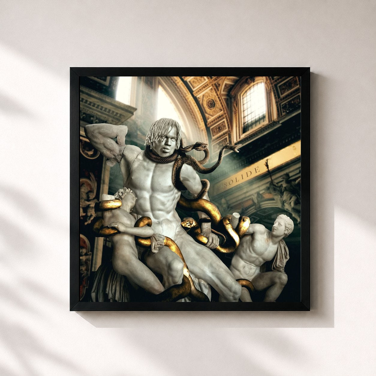 #noir Tableau carré de l'album Solide de S-Pion, cadre noir 32x32 cm