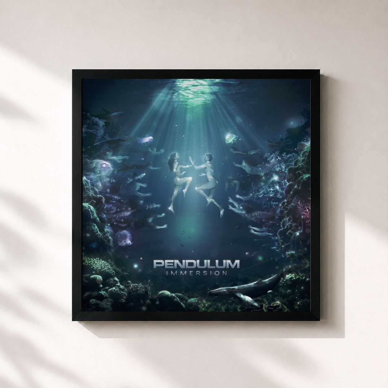 #noir Tableau carré de l'album Immersion de Pendulum, cadre noir 32x32 cm