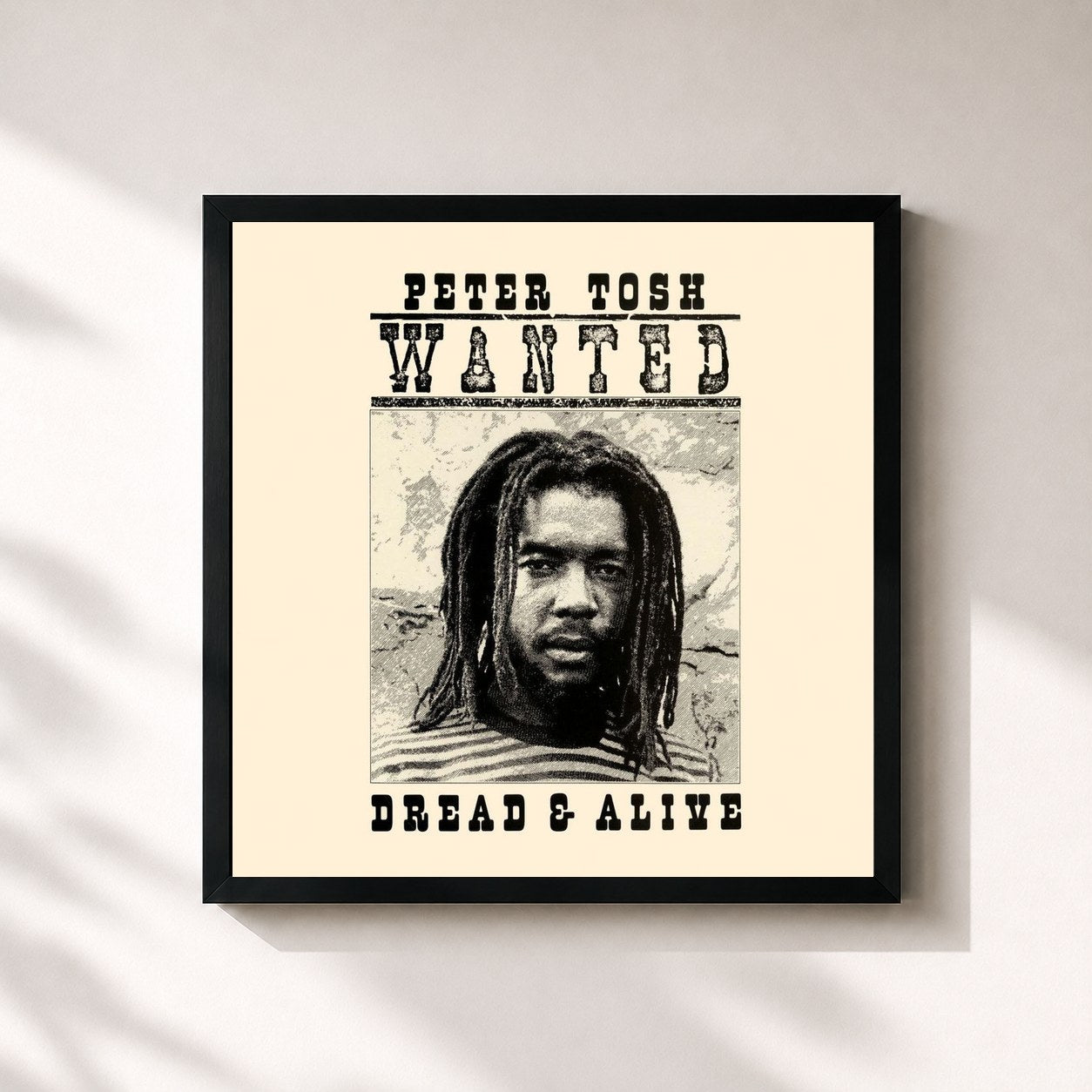 #noir Tableau carré de l'album Wanted Dread and Alive de Peter Tosh, cadre noir 32x32 cm