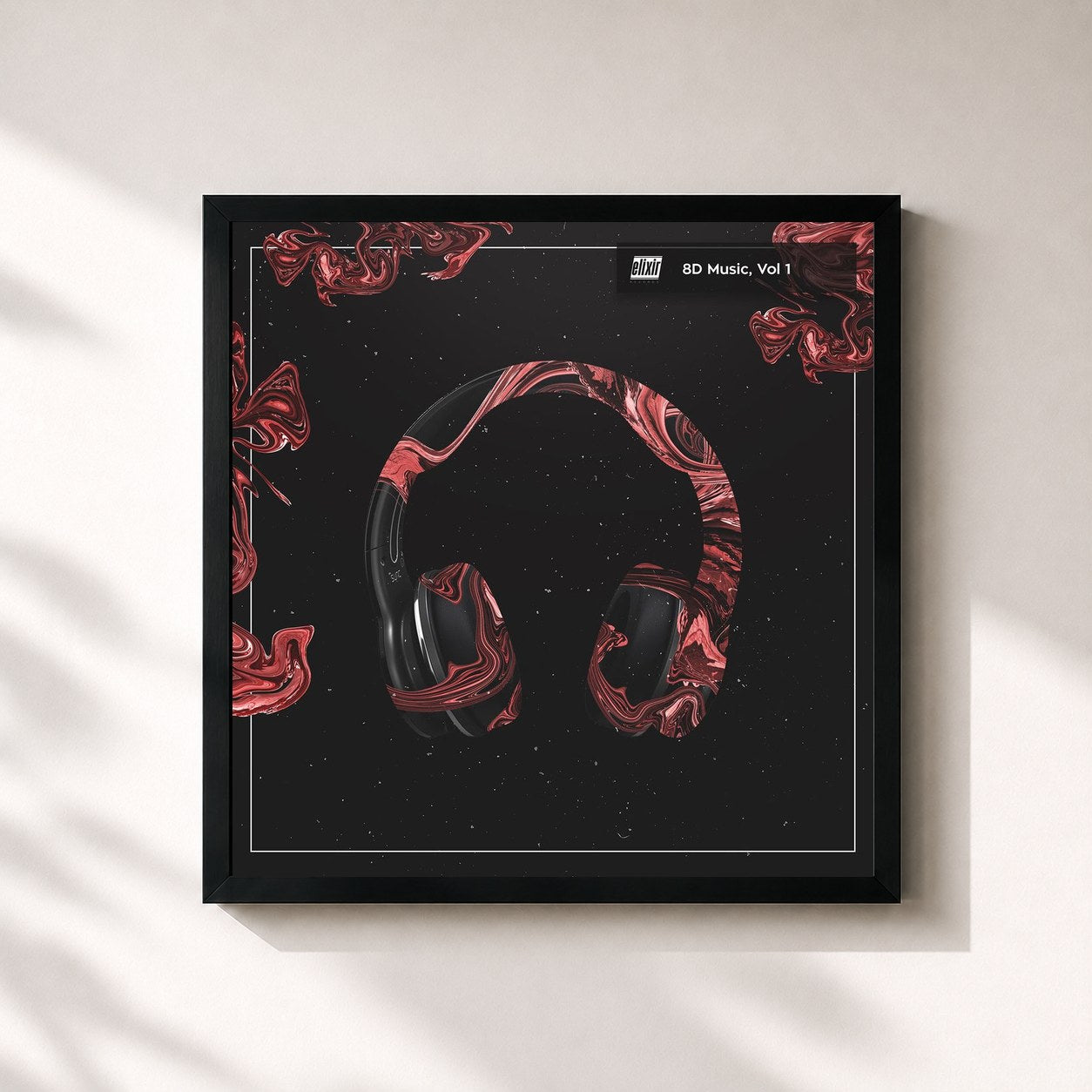 #noir Tableau carré de l'album 8D Music, Vol. 1 de 8D Tunes, cadre noir 32x32 cm