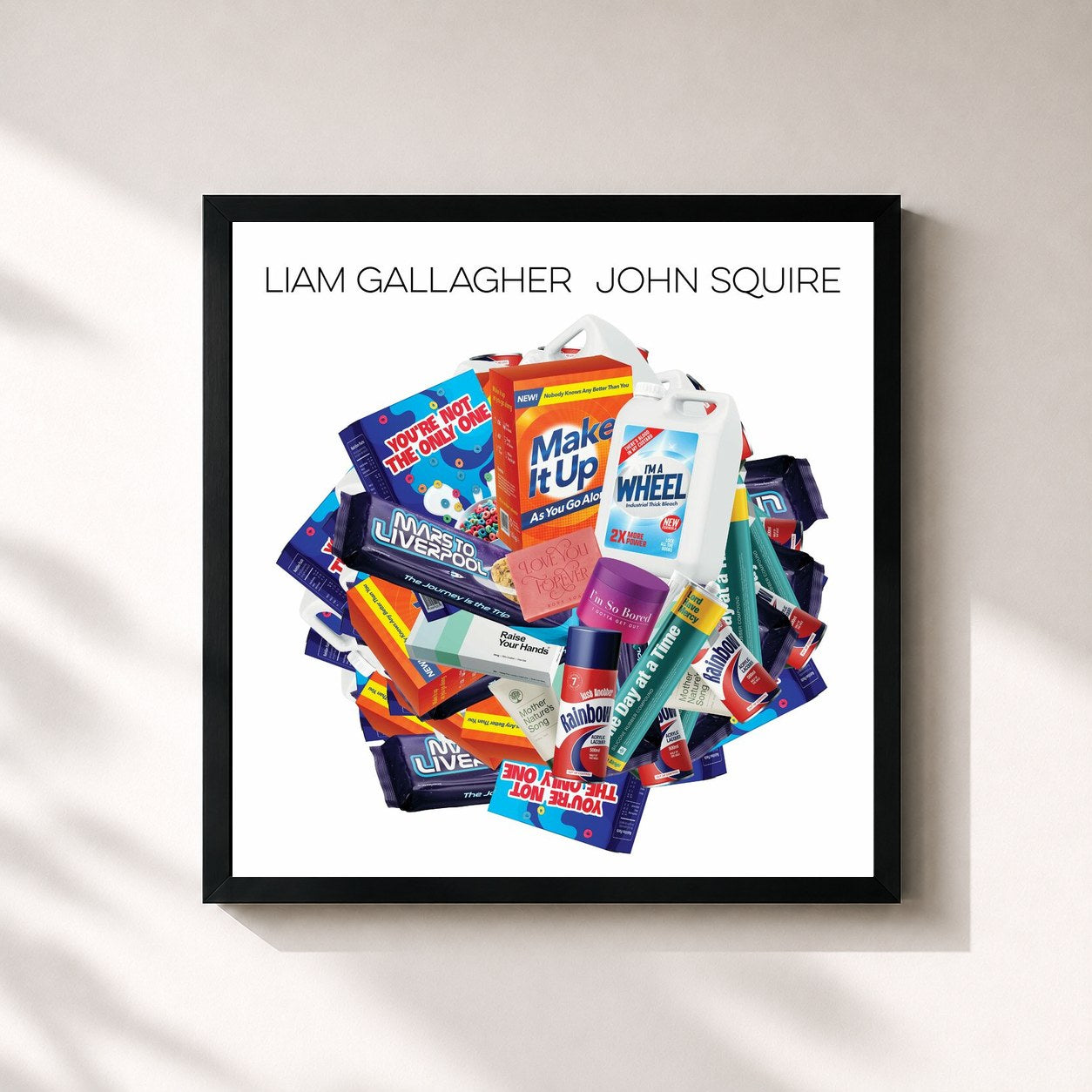 #noir Tableau carré de l'album Liam Gallagher & John Squire de Liam Gallagher, cadre noir 32x32 cm
