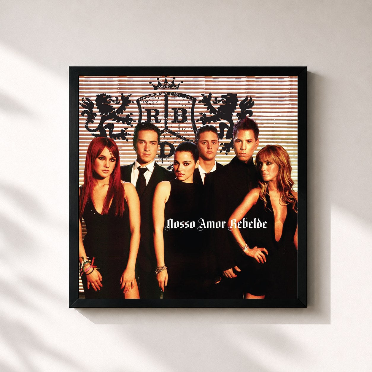 #noir Tableau carré de l'album Nosso Amor Rebelde de RBD, cadre noir 32x32 cm