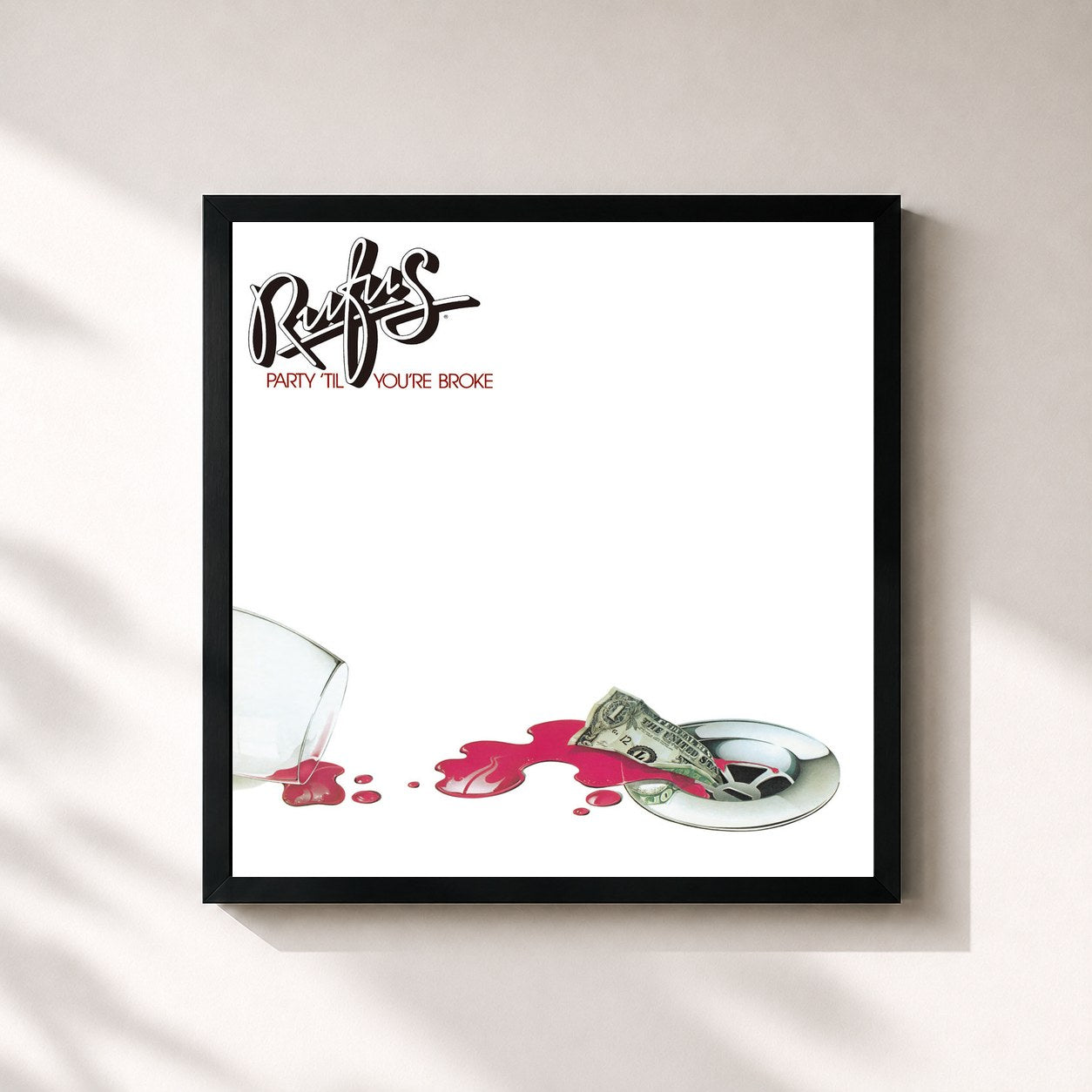 #noir Tableau carré de l'album Party 'Til You're Broke de Rufus, cadre noir 32x32 cm