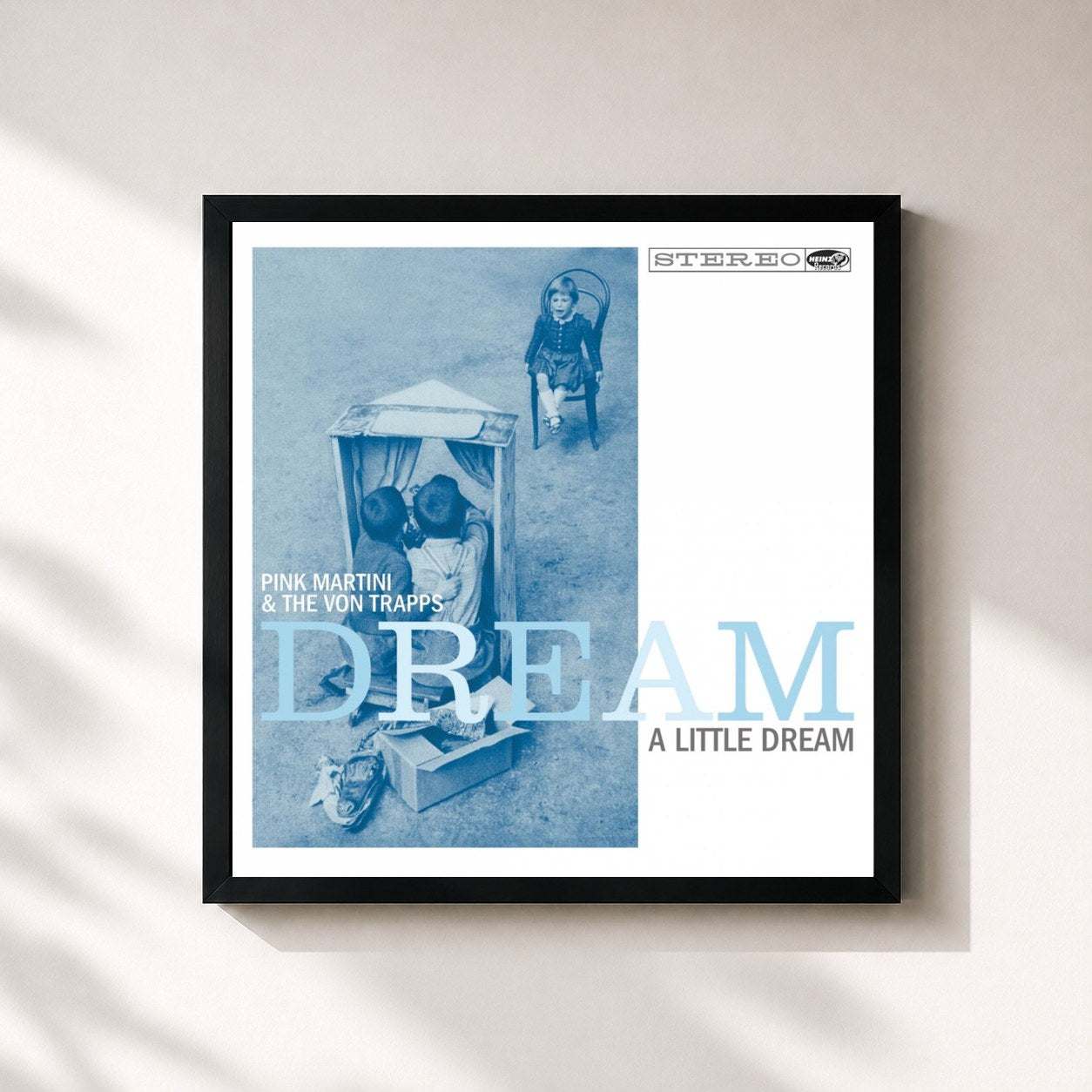 #noir Tableau carré de l'album Dream a Little Dream de Pink Martini, cadre noir 32x32 cm