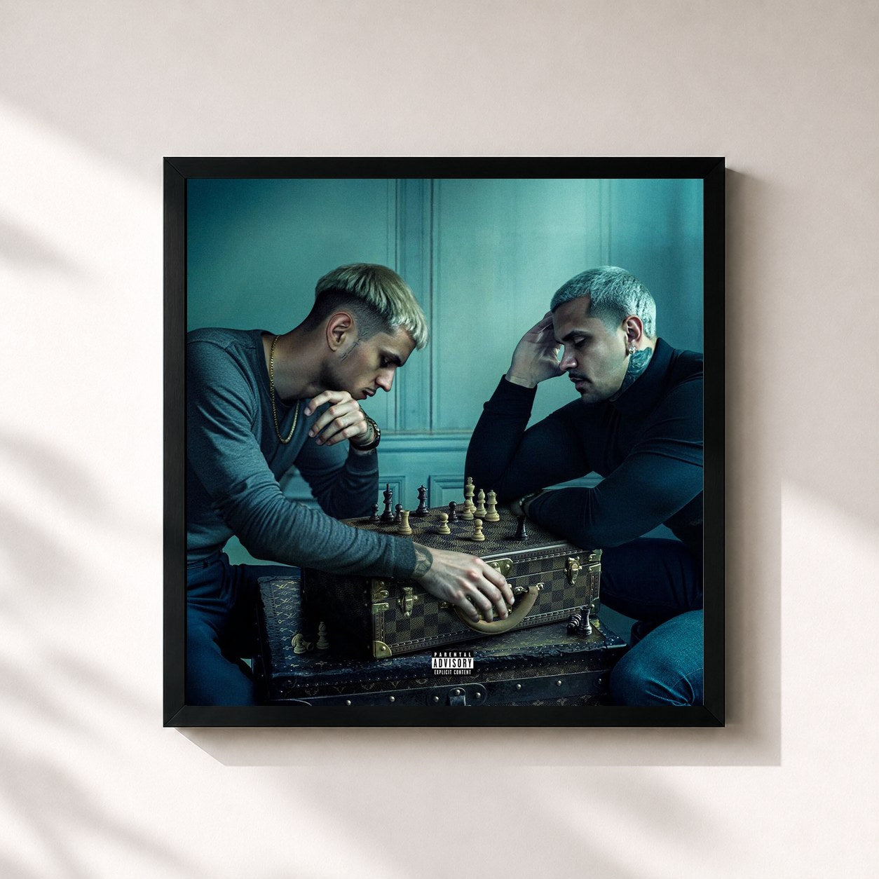 #noir Tableau carré de l'album Empate Técnico de Leviano, cadre noir 32x32 cm