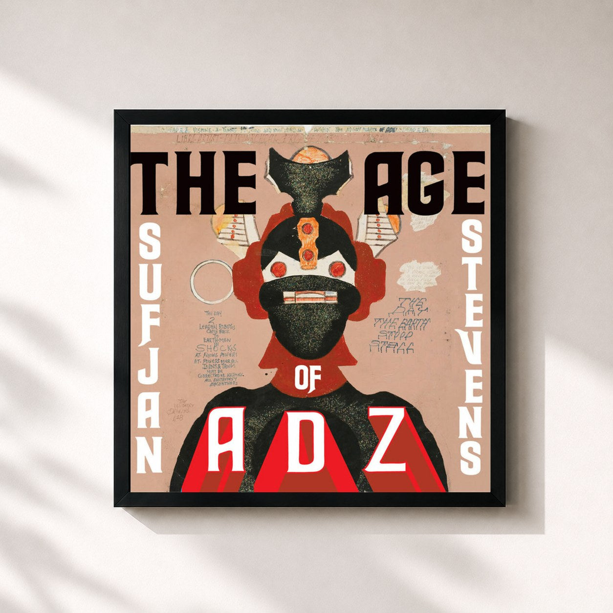 #noir Tableau carré de l'album The Age of Adz de Sufjan Stevens, cadre noir 32x32 cm