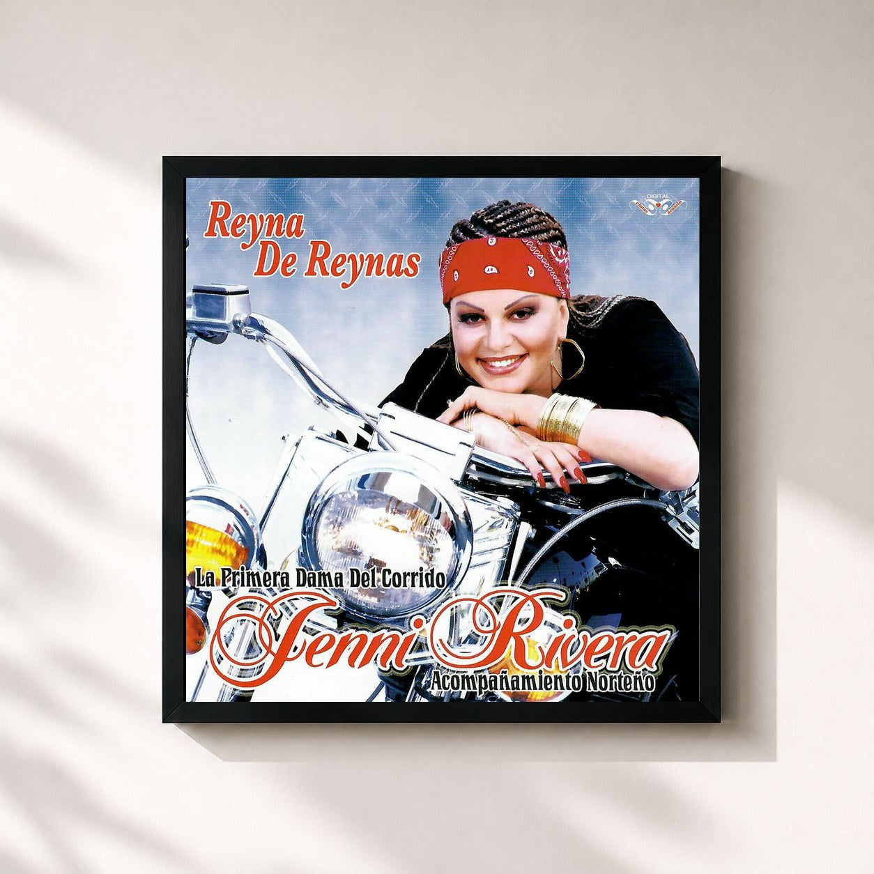 #noir Tableau carré de l'album Reyna de Reynas de Jenni Rivera, cadre noir 32x32 cm