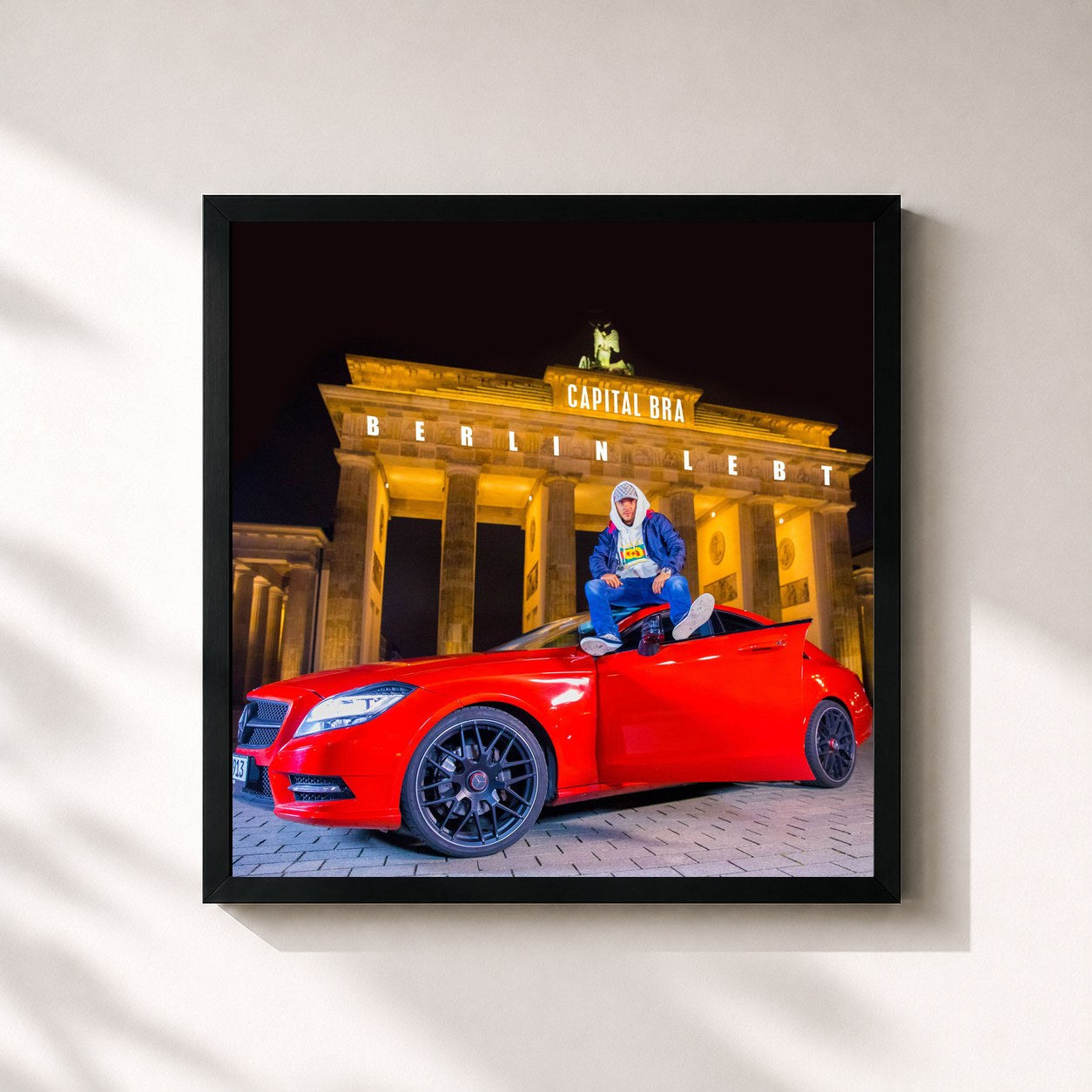 #noir Tableau carré de l'album Berlin lebt de Capital Bra, cadre noir 32x32 cm
