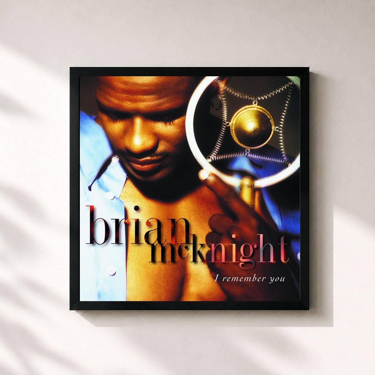#noir Tableau carré de l'album I Remember You de Brian McKnight, cadre noir 32x32 cm