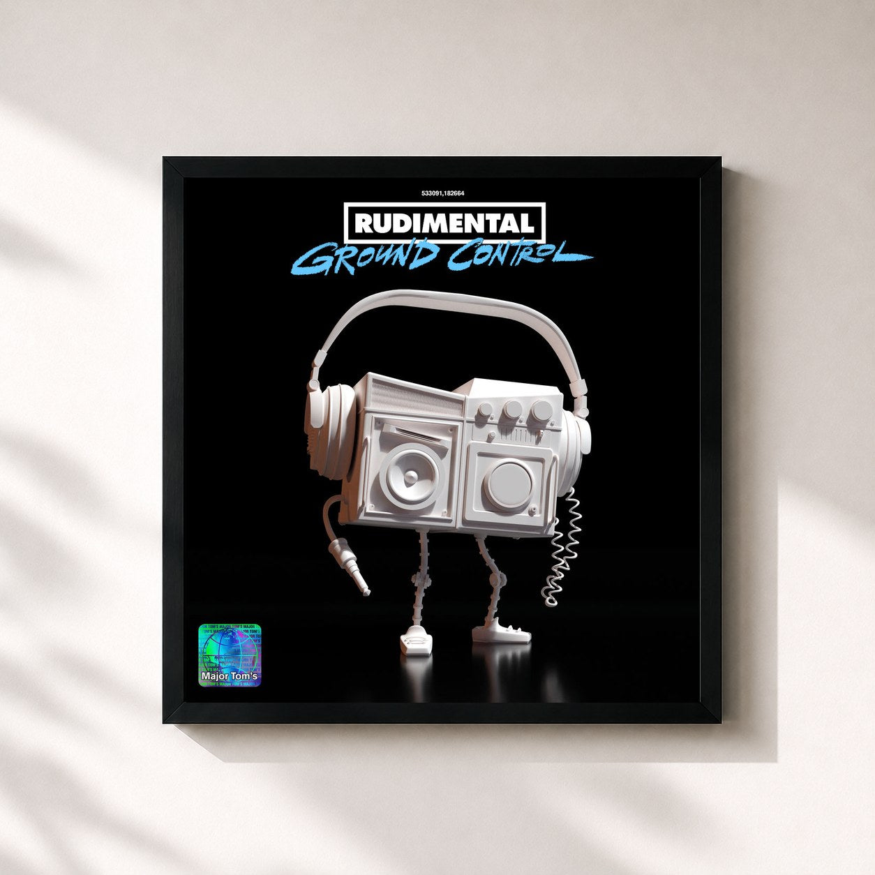 #noir Tableau carré de l'album Ground Control de Rudimental, cadre noir 32x32 cm