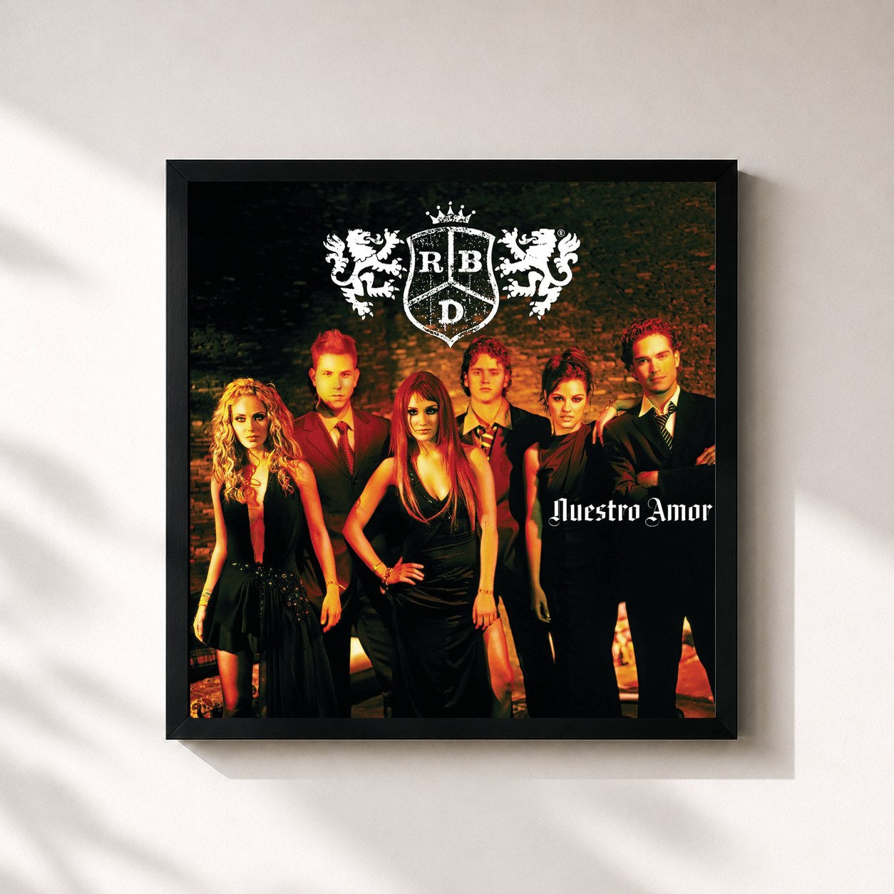 #noir Tableau carré de l'album Nuestro Amor de RBD, cadre noir 32x32 cm