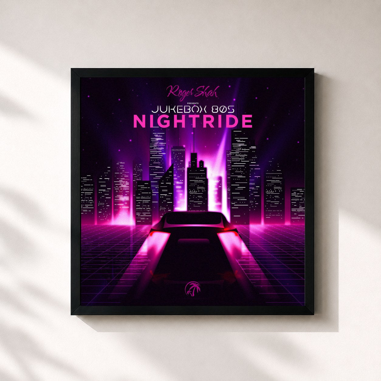 #noir Tableau carré de l'album Nightride de Roger Shah, cadre noir 32x32 cm
