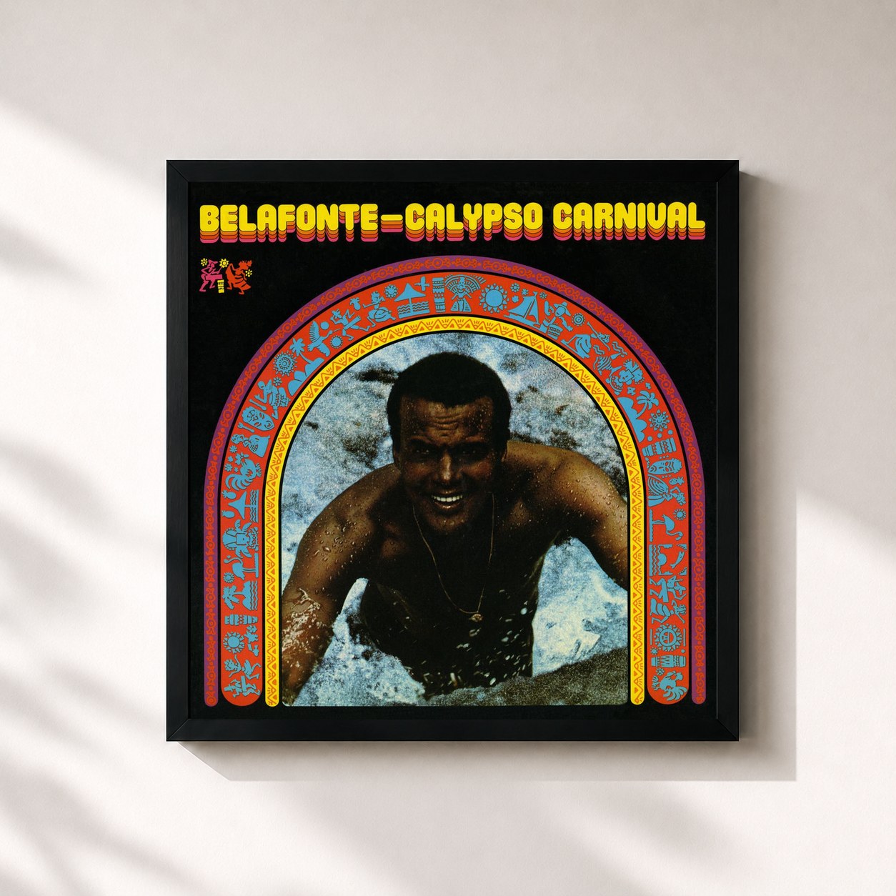#noir Tableau carré de l'album Calypso Carnival de Harry Belafonte, cadre noir 32x32 cm