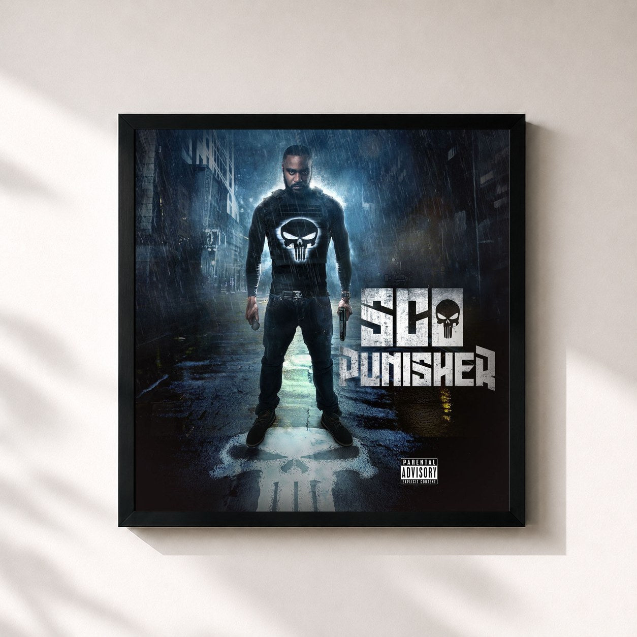 #noir Tableau carré de l'album Sco Punisher de Brasco, cadre noir 32x32 cm