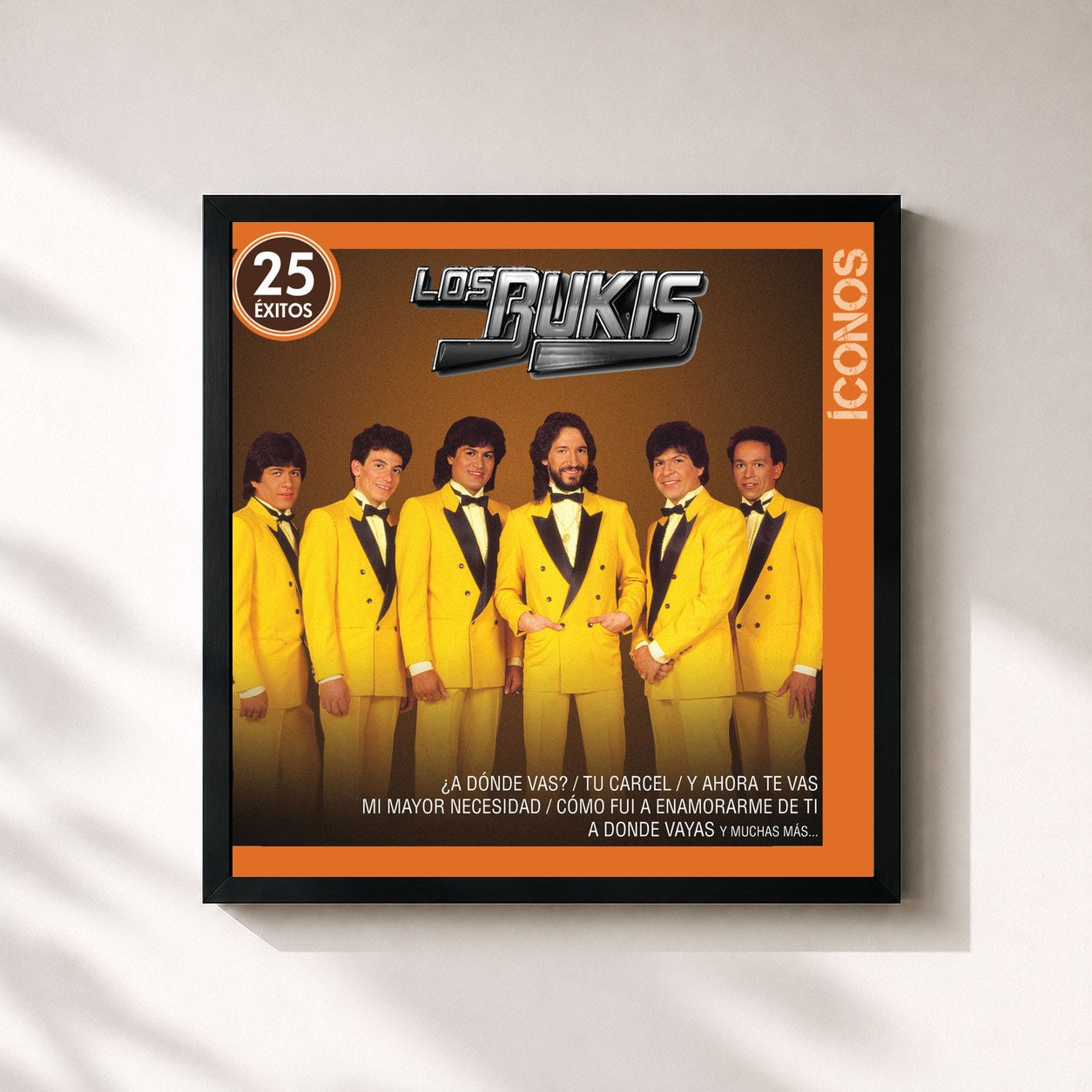 #noir Tableau carré de l'album Íconos 25 Éxitos de Los Bukis, cadre noir 32x32 cm