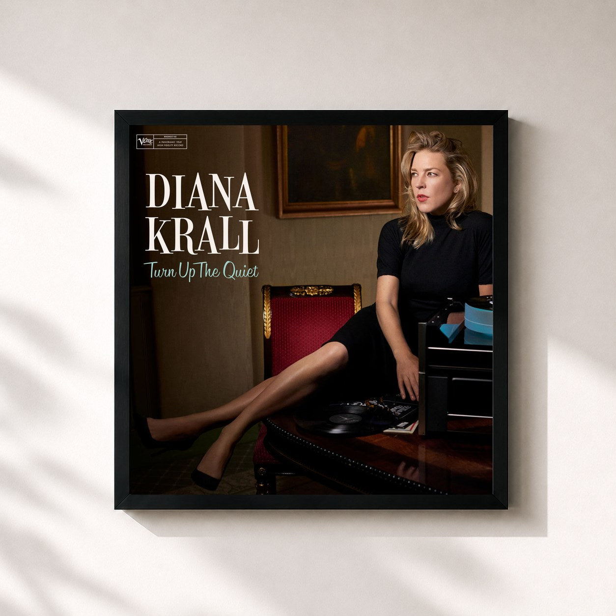 #noir Tableau carré de l'album Turn Up The Quiet de Diana Krall, cadre noir 32x32 cm