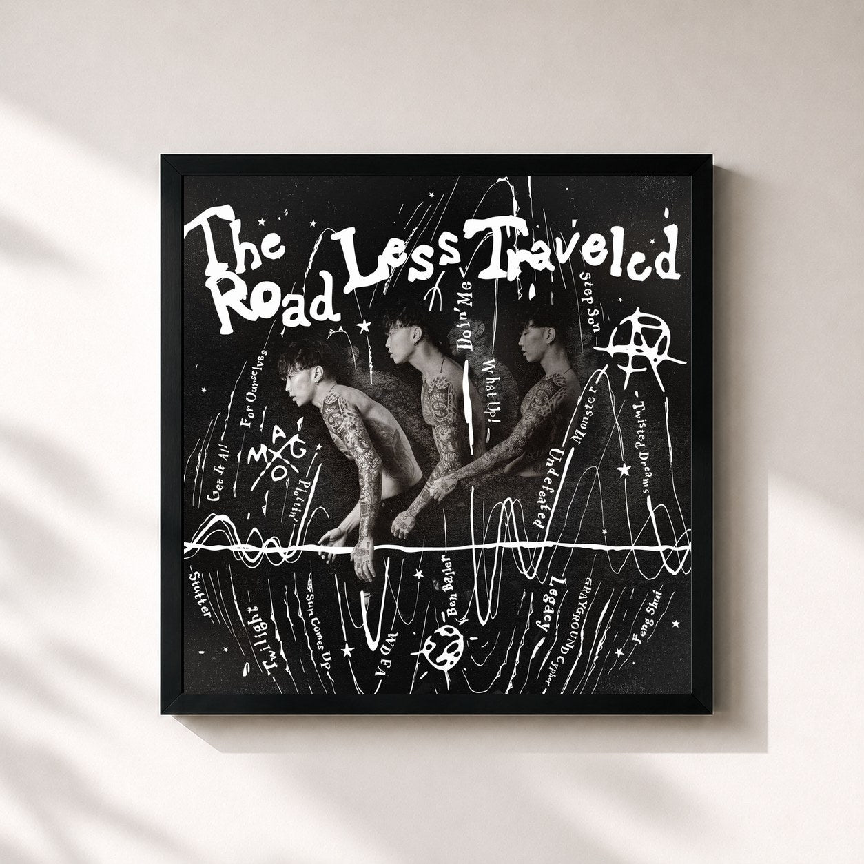 #noir Tableau carré de l'album The Road Less Traveled de Jay Park, cadre noir 32x32 cm
