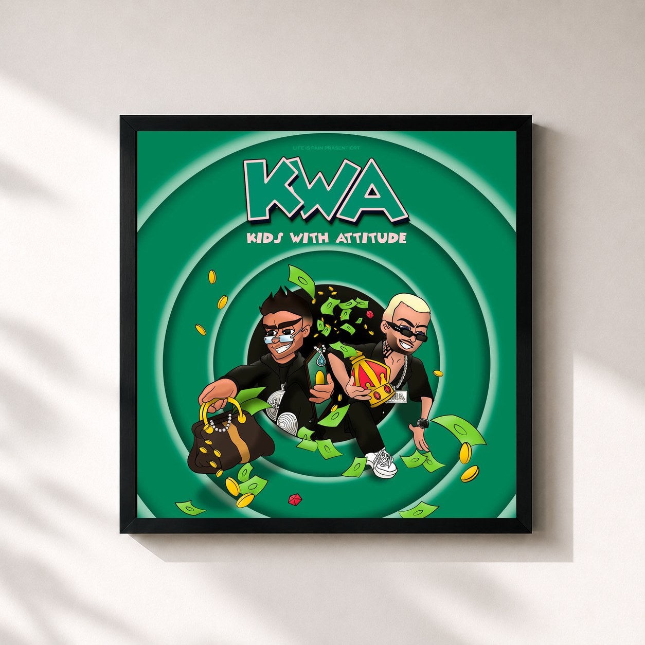 #noir Tableau carré de l'album KIDS WITH ATTITUDE de Jamule, cadre noir 32x32 cm