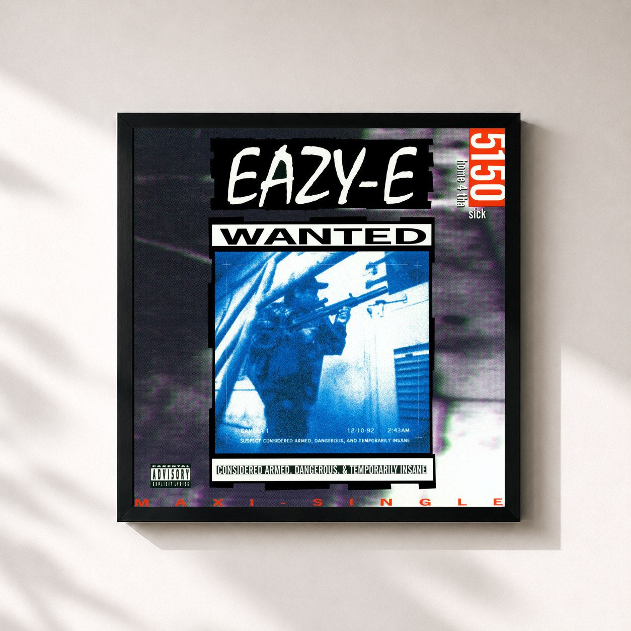 #noir Tableau carré de l'album 5150 Home 4 Tha Sick de Eazy-E, cadre noir 32x32 cm