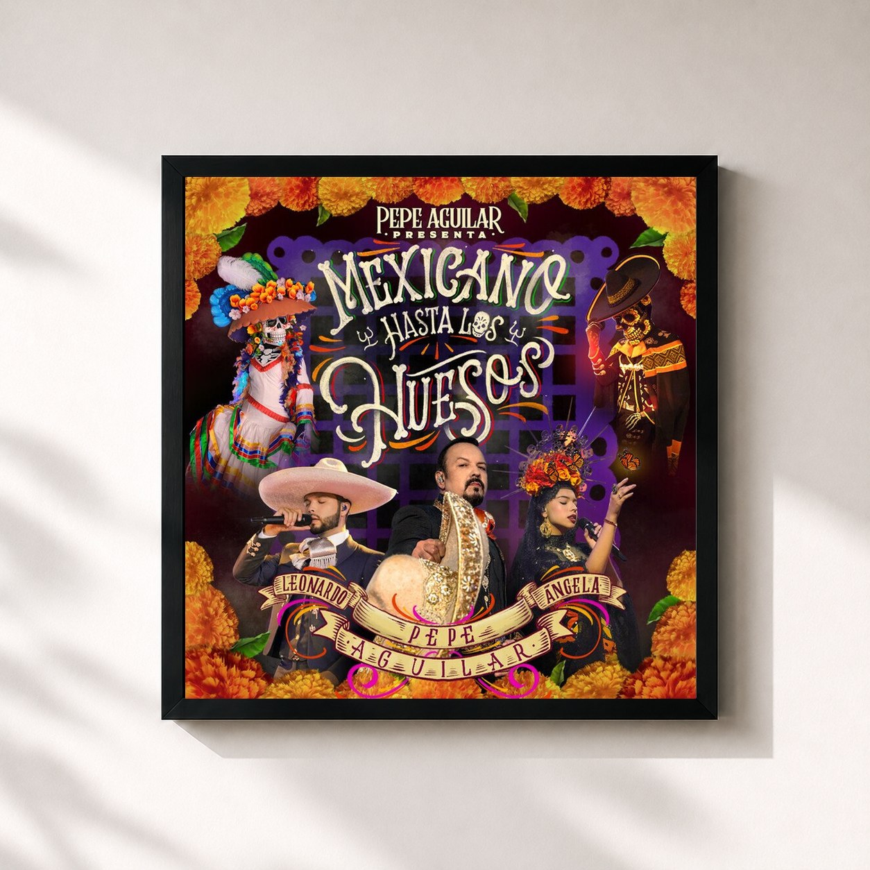 #noir Tableau carré de l'album Mexicano Hasta los Huesos de Pepe Aguilar, cadre noir 32x32 cm