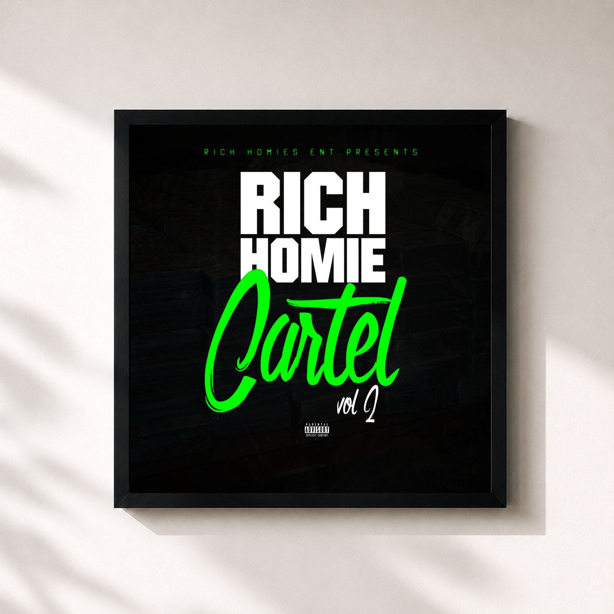 #noir Tableau carré de l'album Rich Homie Cartel 2 de Rich Homie Quan, cadre noir 32x32 cm