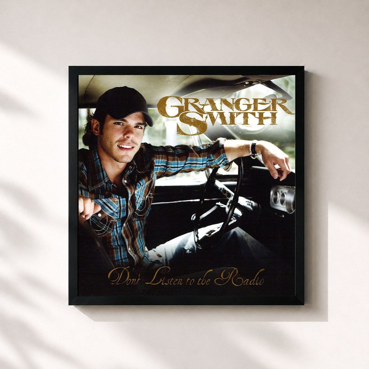 #noir Tableau carré de l'album Don't Listen to the Radio de Granger Smith, cadre noir 32x32 cm