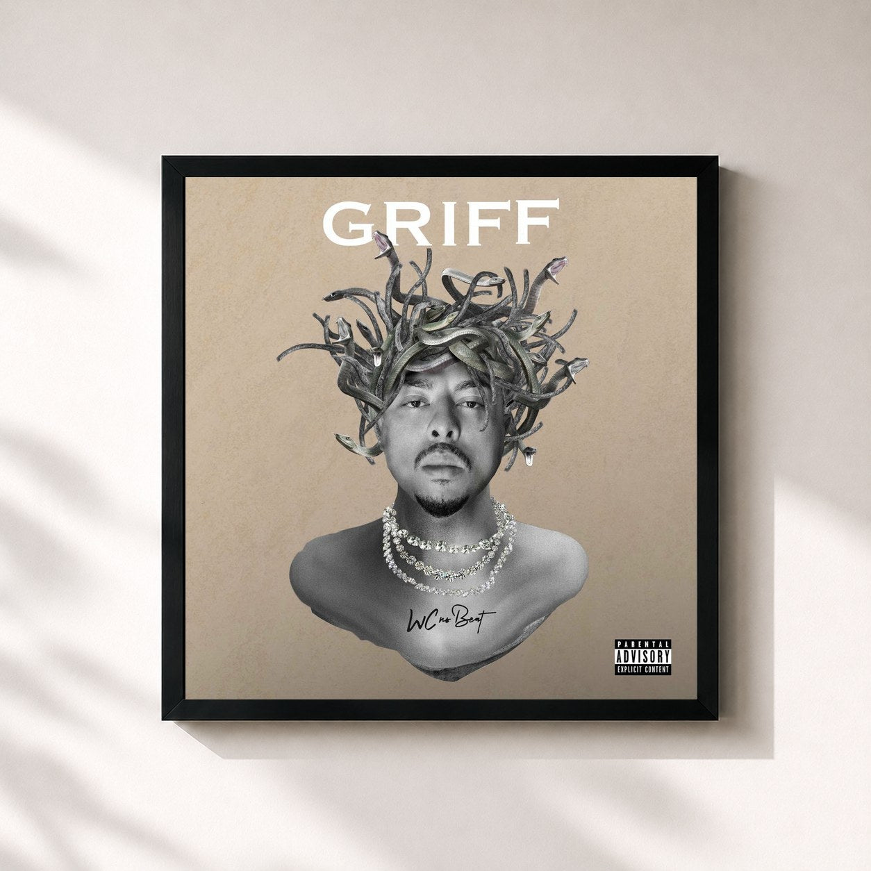 #noir Tableau carré de l'album GRIFF de WC no Beat, cadre noir 32x32 cm
