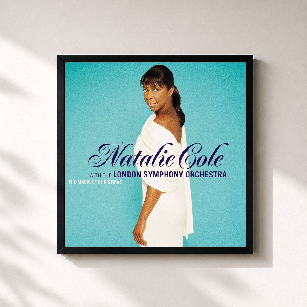 #noir Tableau carré de l'album The Magic Of Christmas de Natalie Cole, cadre noir 32x32 cm