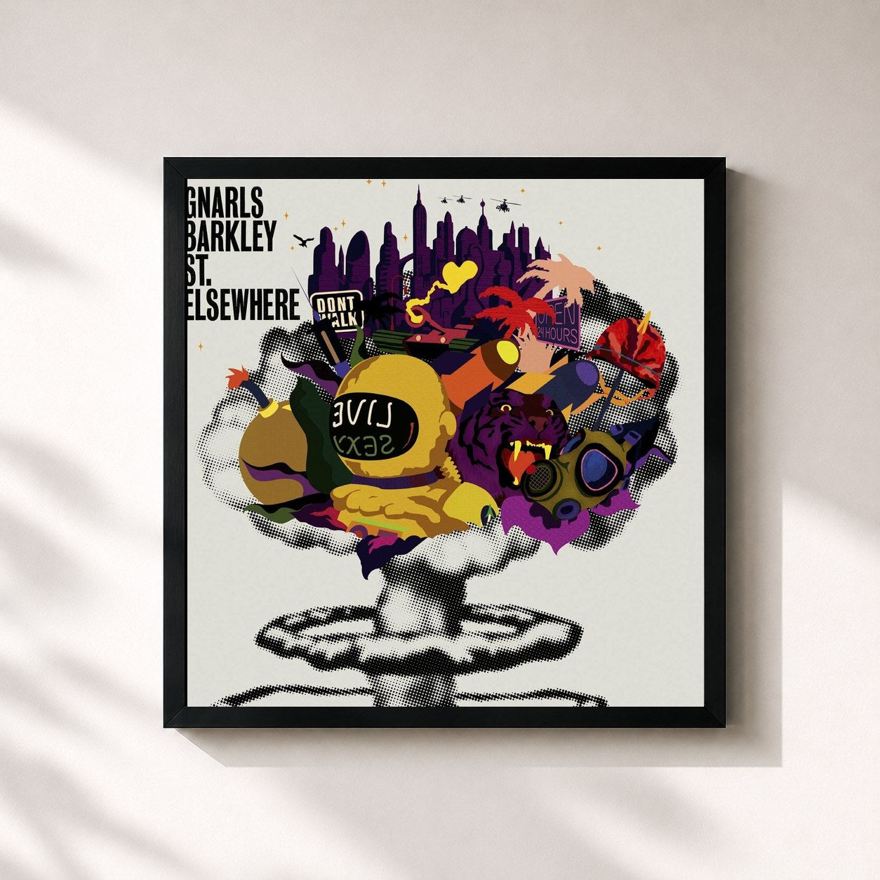 #noir Tableau carré de l'album St. Elsewhere de Gnarls Barkley, cadre noir 32x32 cm