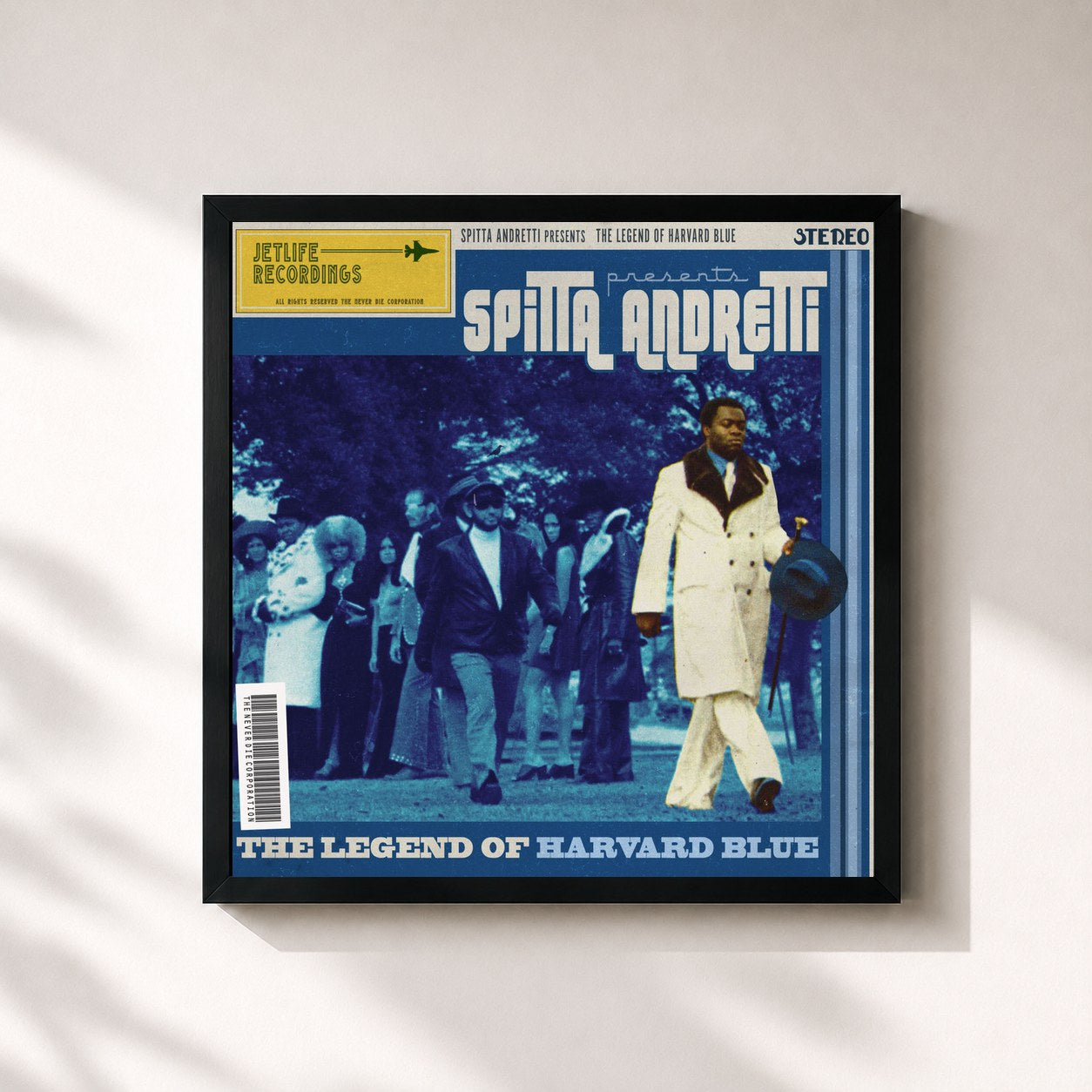 #noir Tableau carré de l'album The Legend of Harvard Blue de Curren$y, cadre noir 32x32 cm