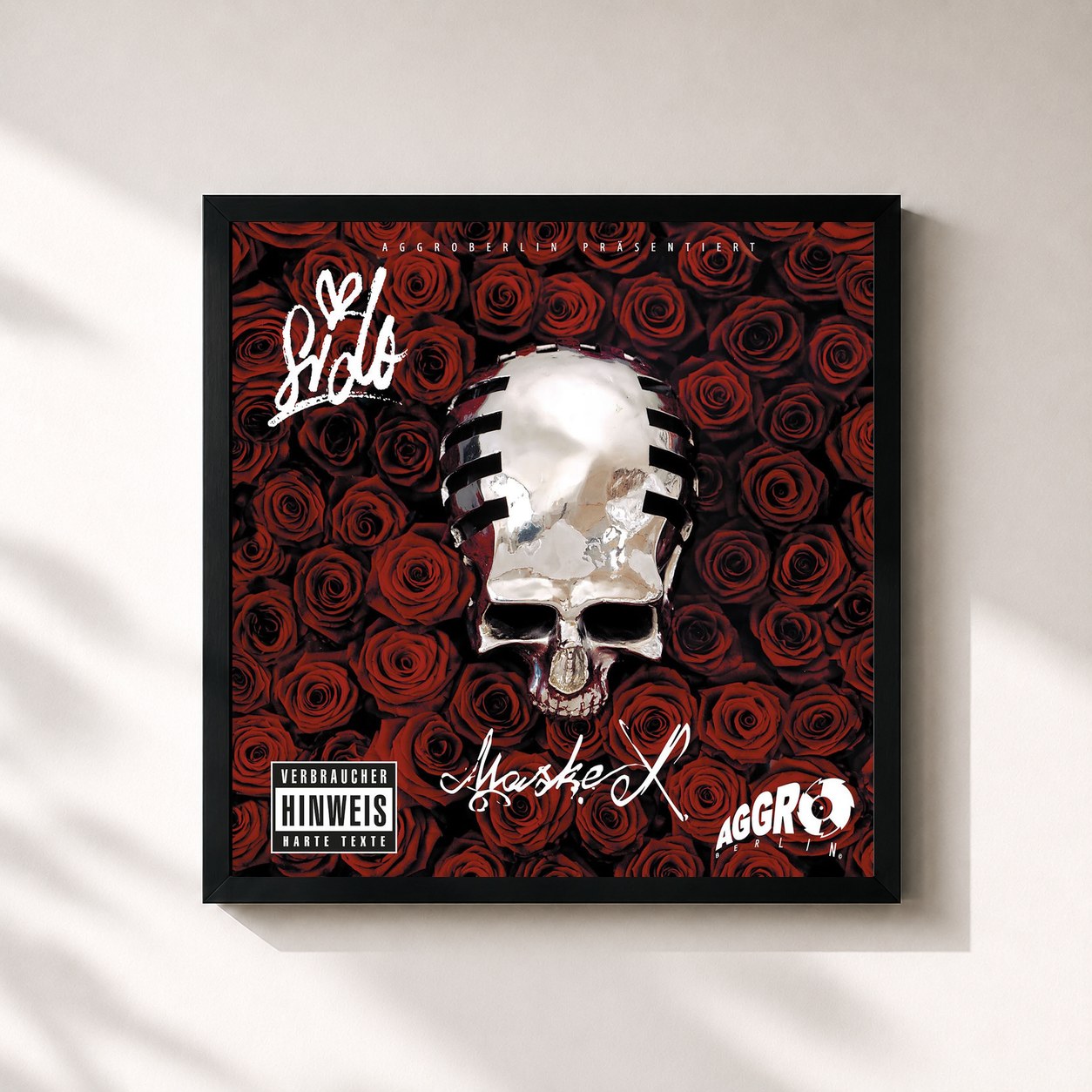 #noir Tableau carré de l'album Maske X de Sido, cadre noir 32x32 cm