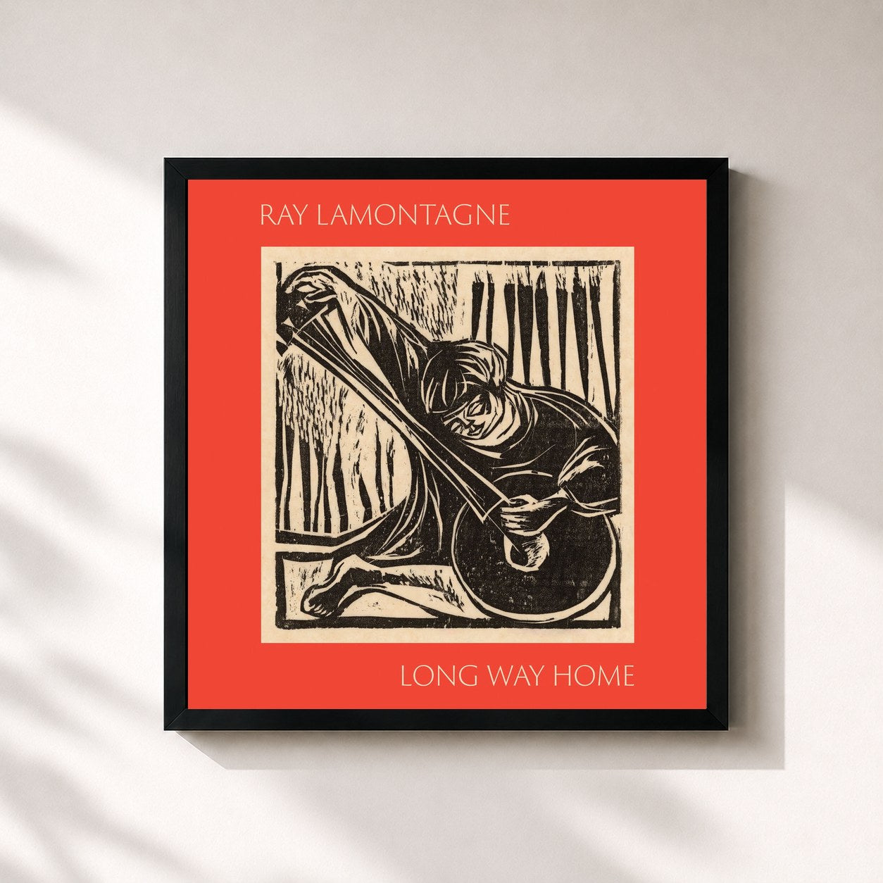 #noir Tableau carré de l'album Long Way Home de Ray LaMontagne, cadre noir 32x32 cm
