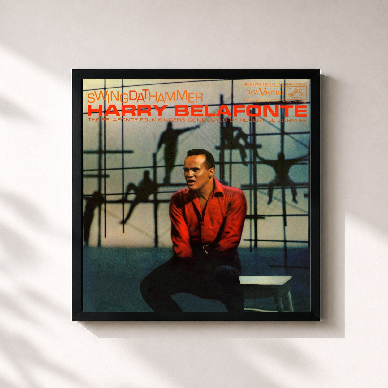 #noir Tableau carré de l'album Swing Dat Hammer de Harry Belafonte, cadre noir 32x32 cm