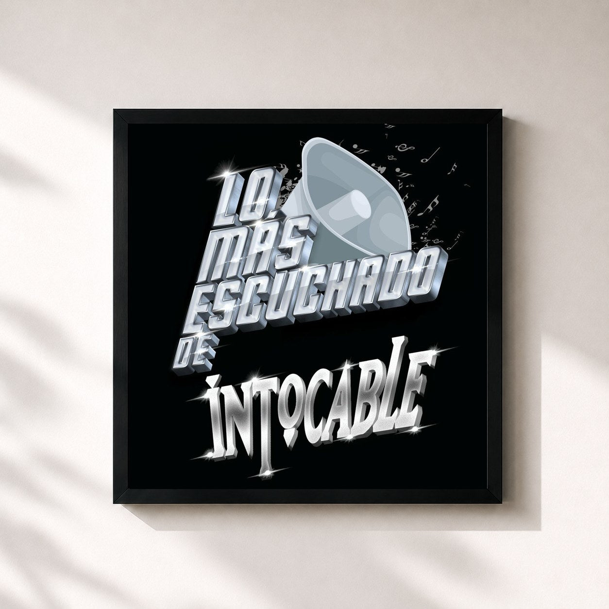 #noir Tableau carré de l'album Lo Más Escuchado De de Intocable, cadre noir 32x32 cm