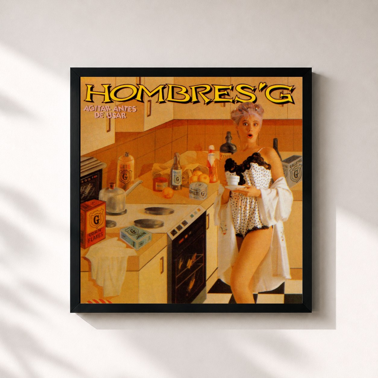 #noir Tableau carré de l'album Agitar Antes De Usar de Hombres G, cadre noir 32x32 cm