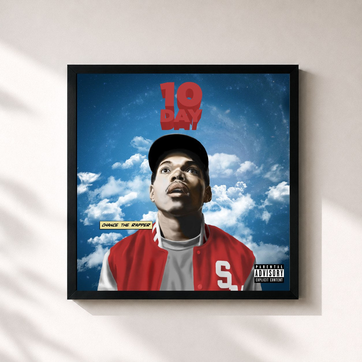 #noir Tableau carré de l'album 10 Day de Chance the Rapper, cadre noir 32x32 cm