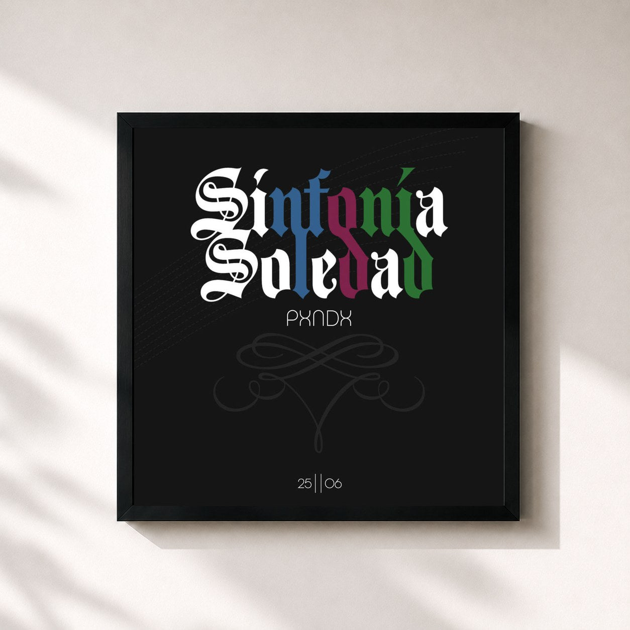 #noir Tableau carré de l'album Sinfonia Soledad de Panda, cadre noir 32x32 cm