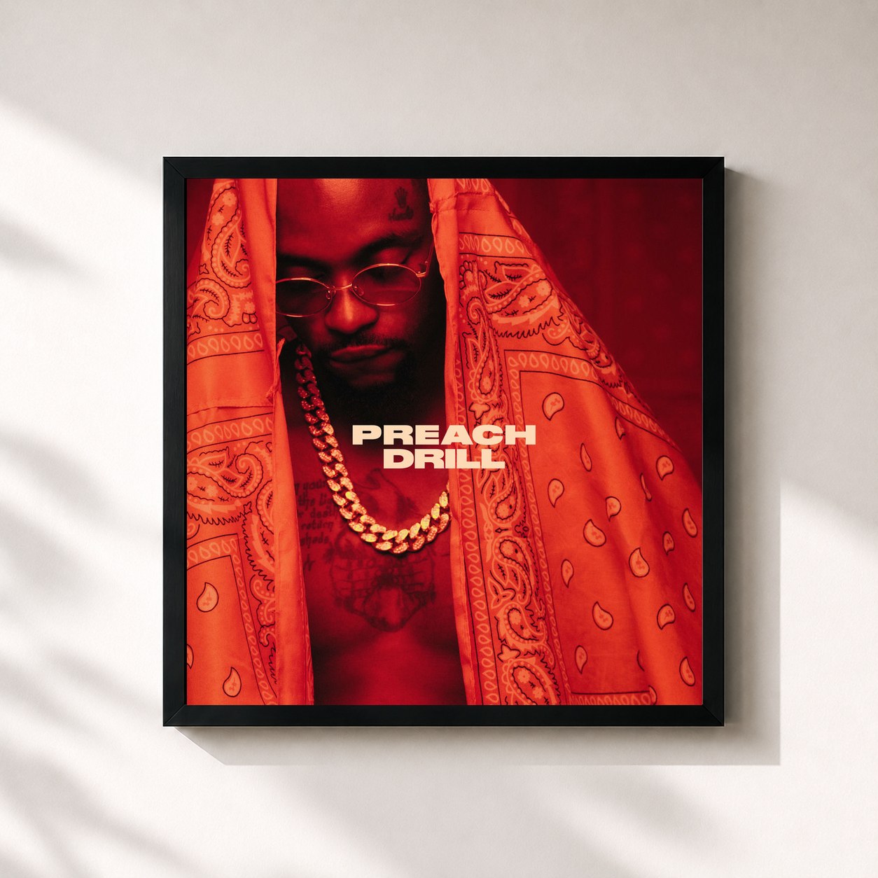 #noir Tableau carré de l'album Preach Drill de Cinco, cadre noir 32x32 cm