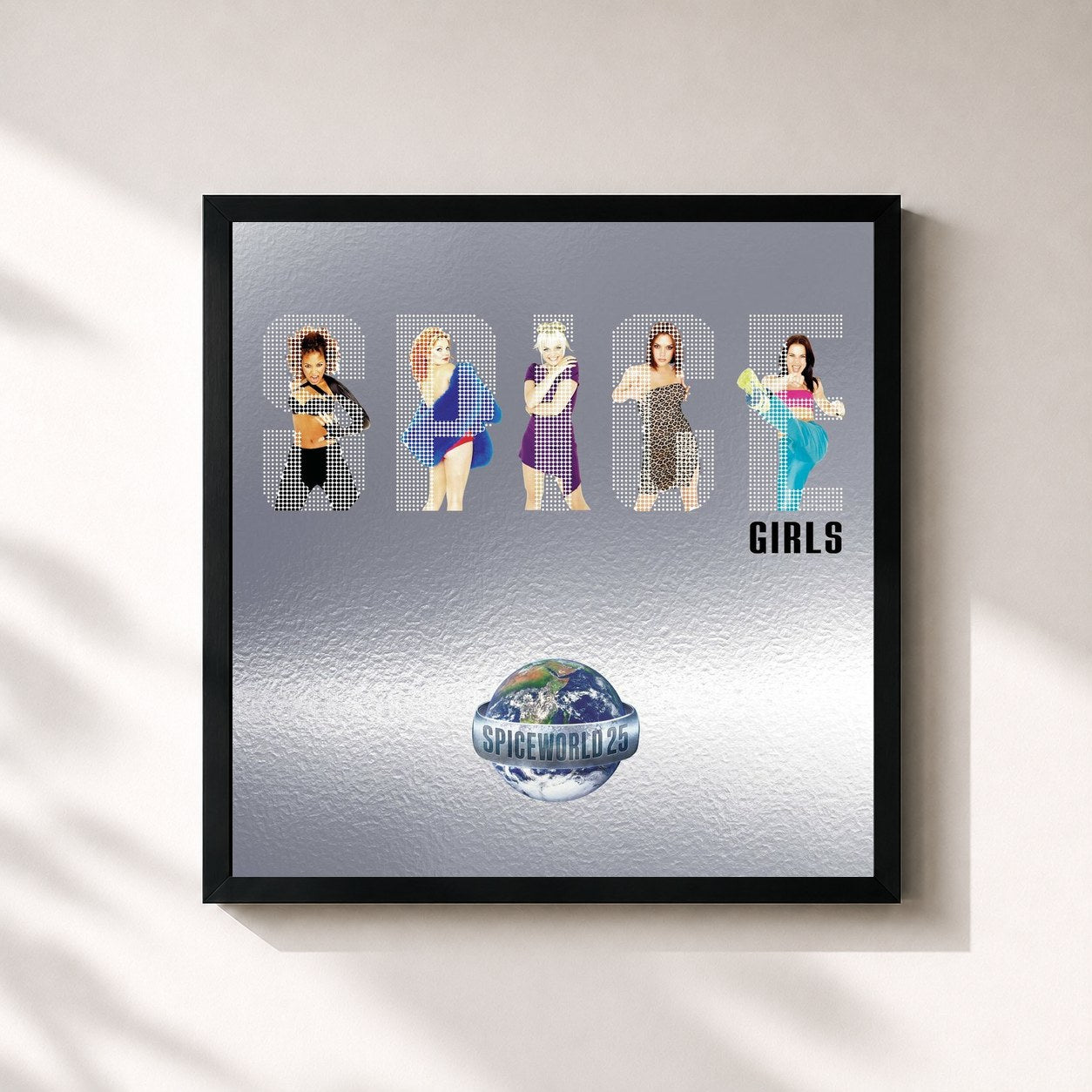 #noir Tableau carré de l'album Spiceworld (25th Anniversary) de Spice Girls, cadre noir 32x32 cm