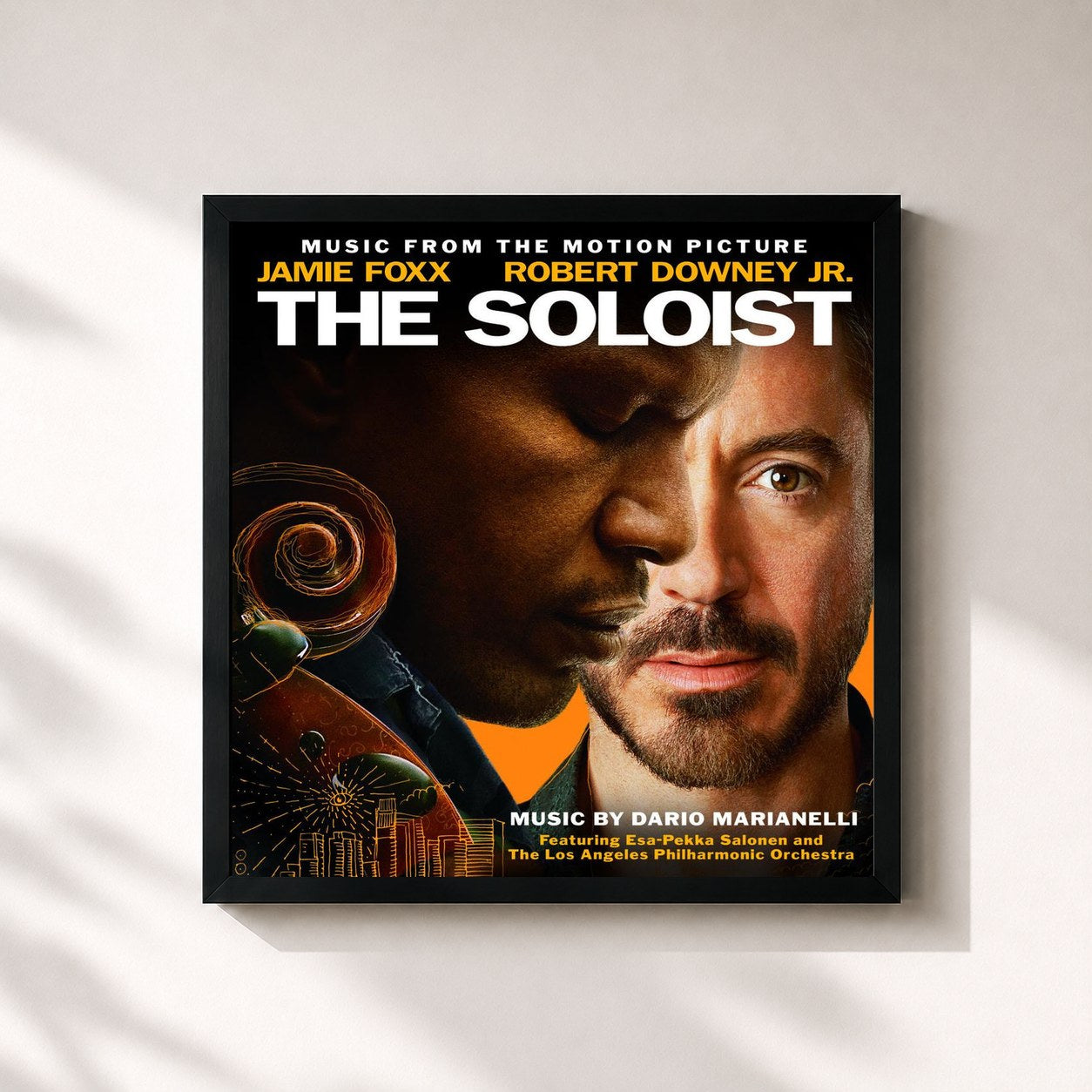 #noir Tableau carré de l'album The Soloist de Dario Marianelli, cadre noir 32x32 cm